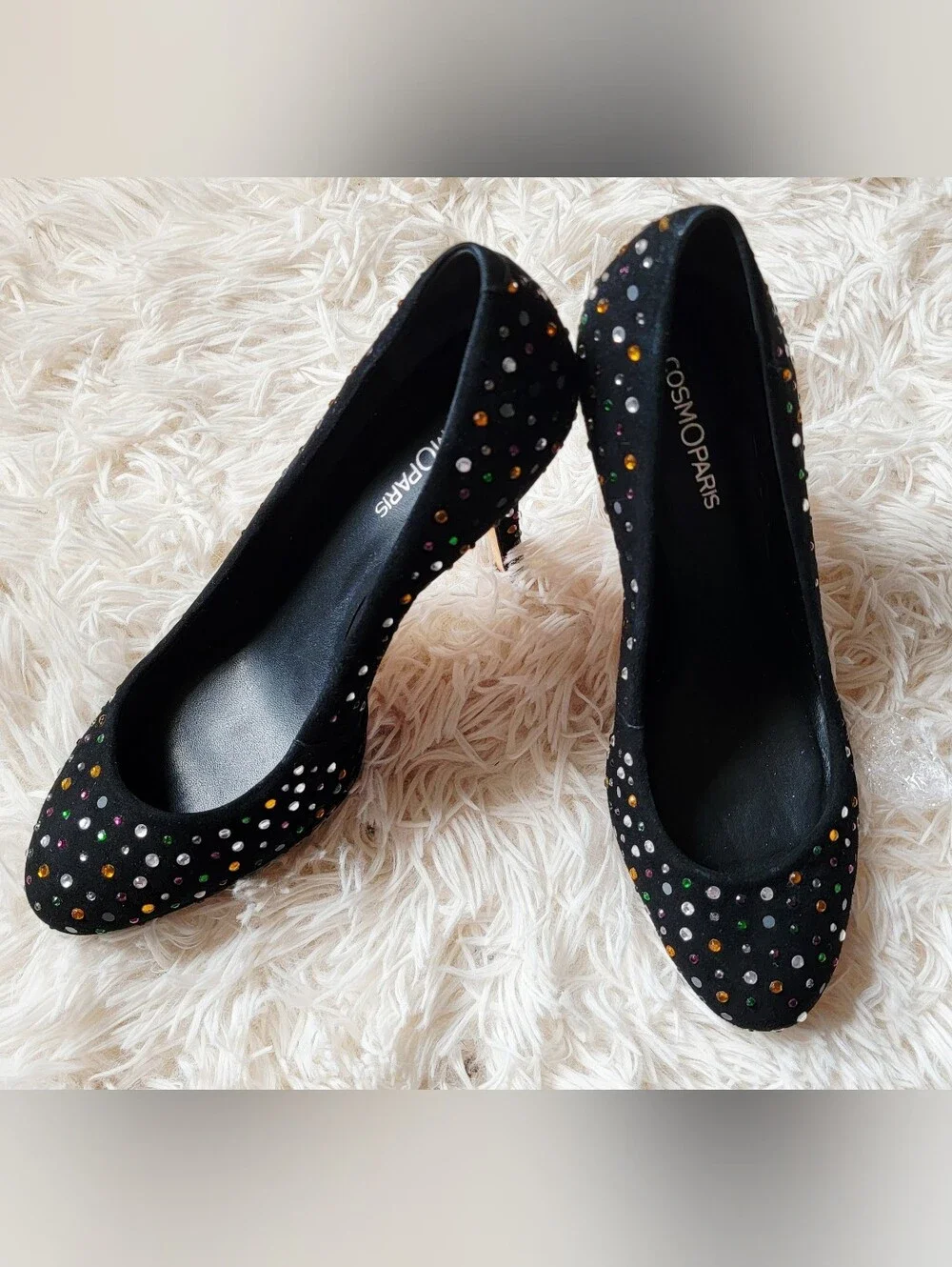 Julya Noir Rhinestone Heels by French footwear, COSMOPARIS-sz 36
